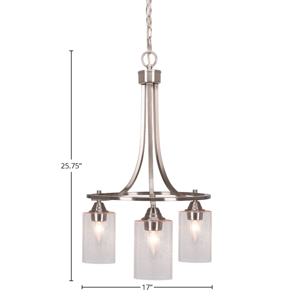 Paramount Three Light Chandelier in Brushed Nickel with 4" Clear Bubble Shade