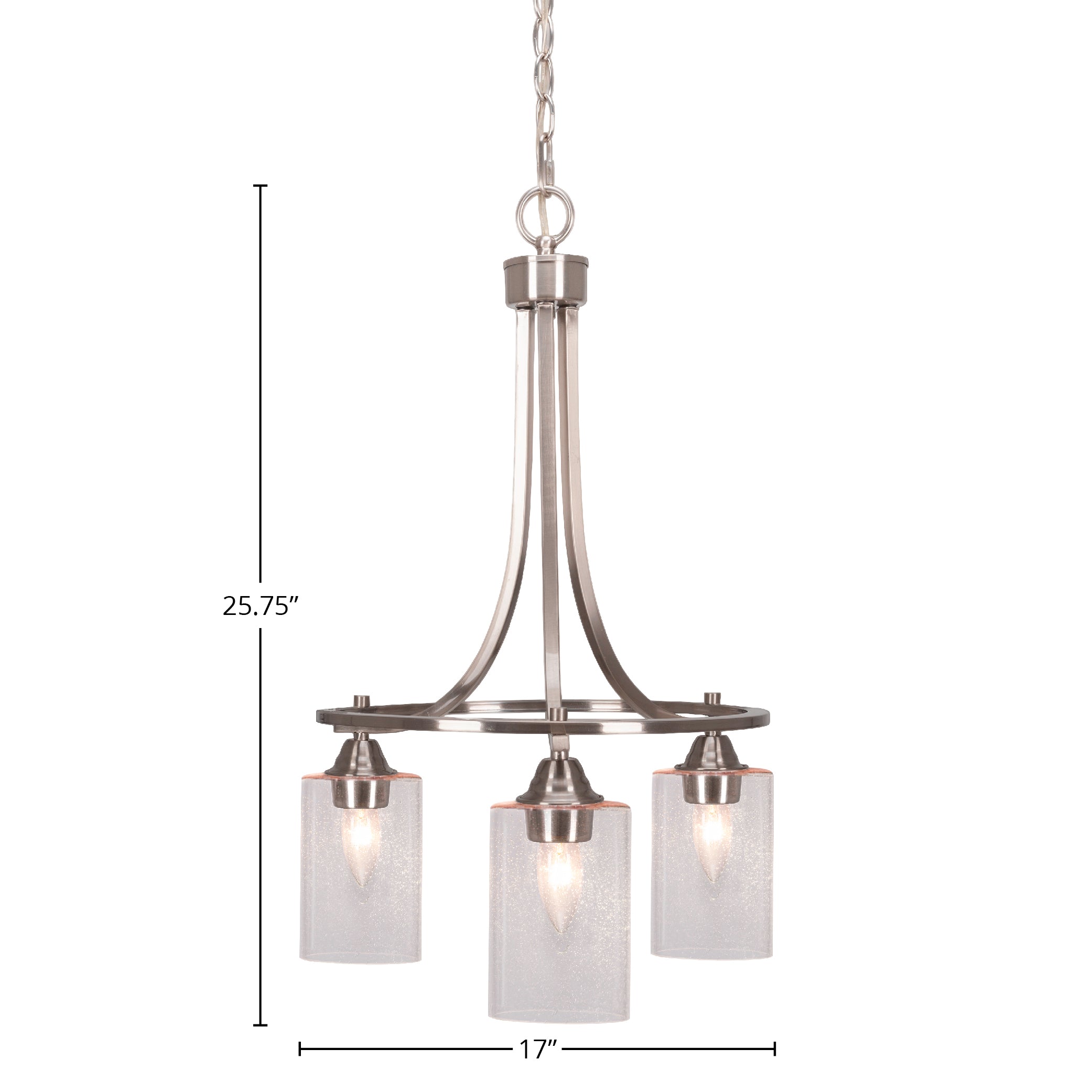 Paramount Three Light Chandelier in Brushed Nickel with 4" Clear Bubble Shade