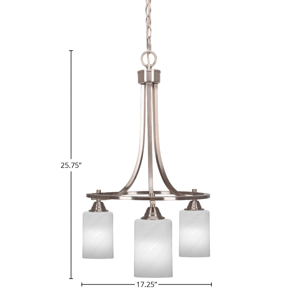 Paramount Three Light Chandelier in Brushed Nickel with 4" White Marble Shade