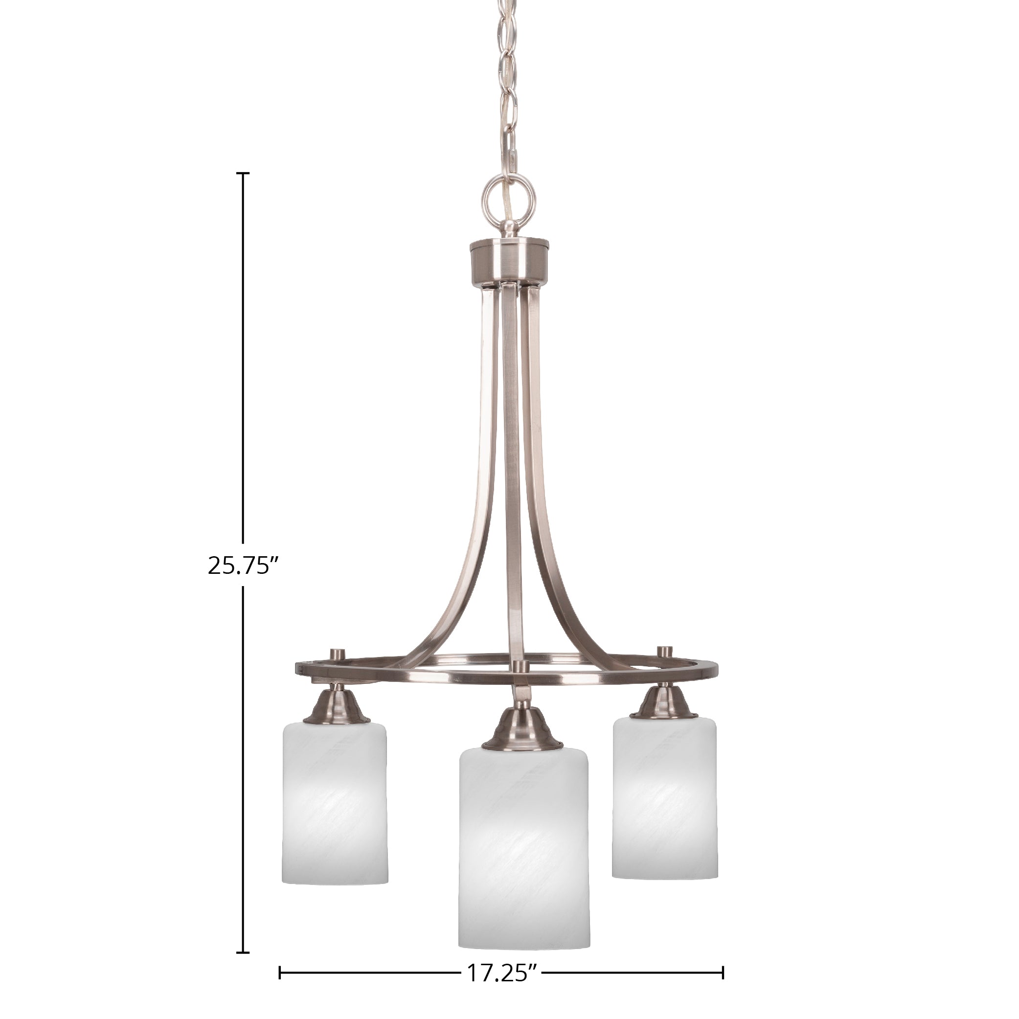 Paramount Three Light Chandelier in Brushed Nickel with 4" White Marble Shade