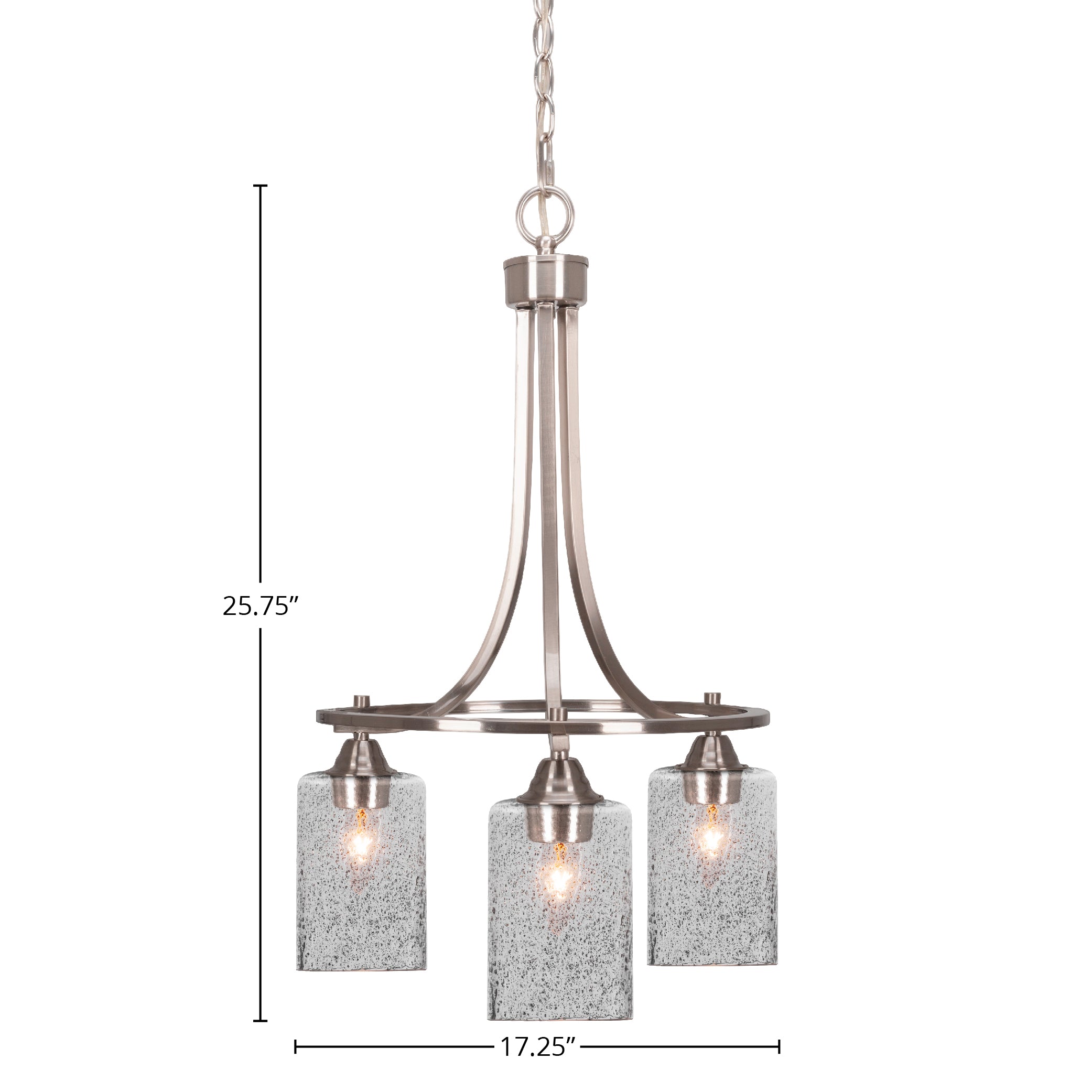Paramount Three Light Chandelier in Brushed Nickel with 4" Smoke Bubble Shade