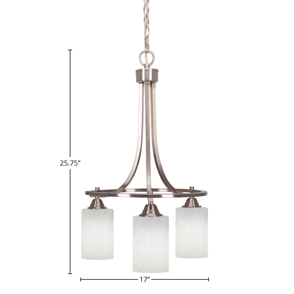Paramount Three Light Chandelier in Brushed Nickel with 4" White Muslin Shade