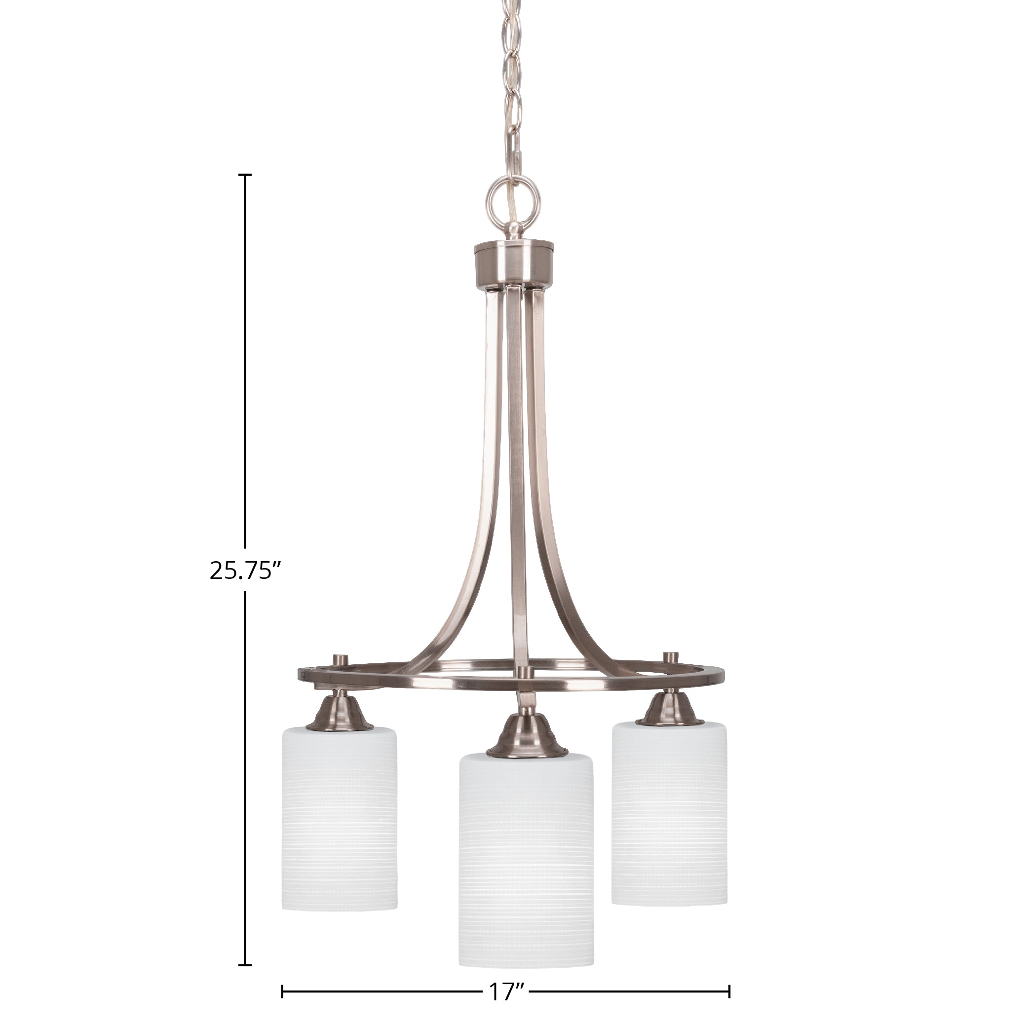 Paramount Three Light Chandelier in Brushed Nickel with 4" White Matrix Shade