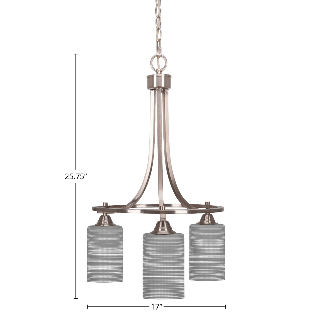 Paramount Three Light Chandelier in Brushed Nickel with 4" Gray Matrix Shade