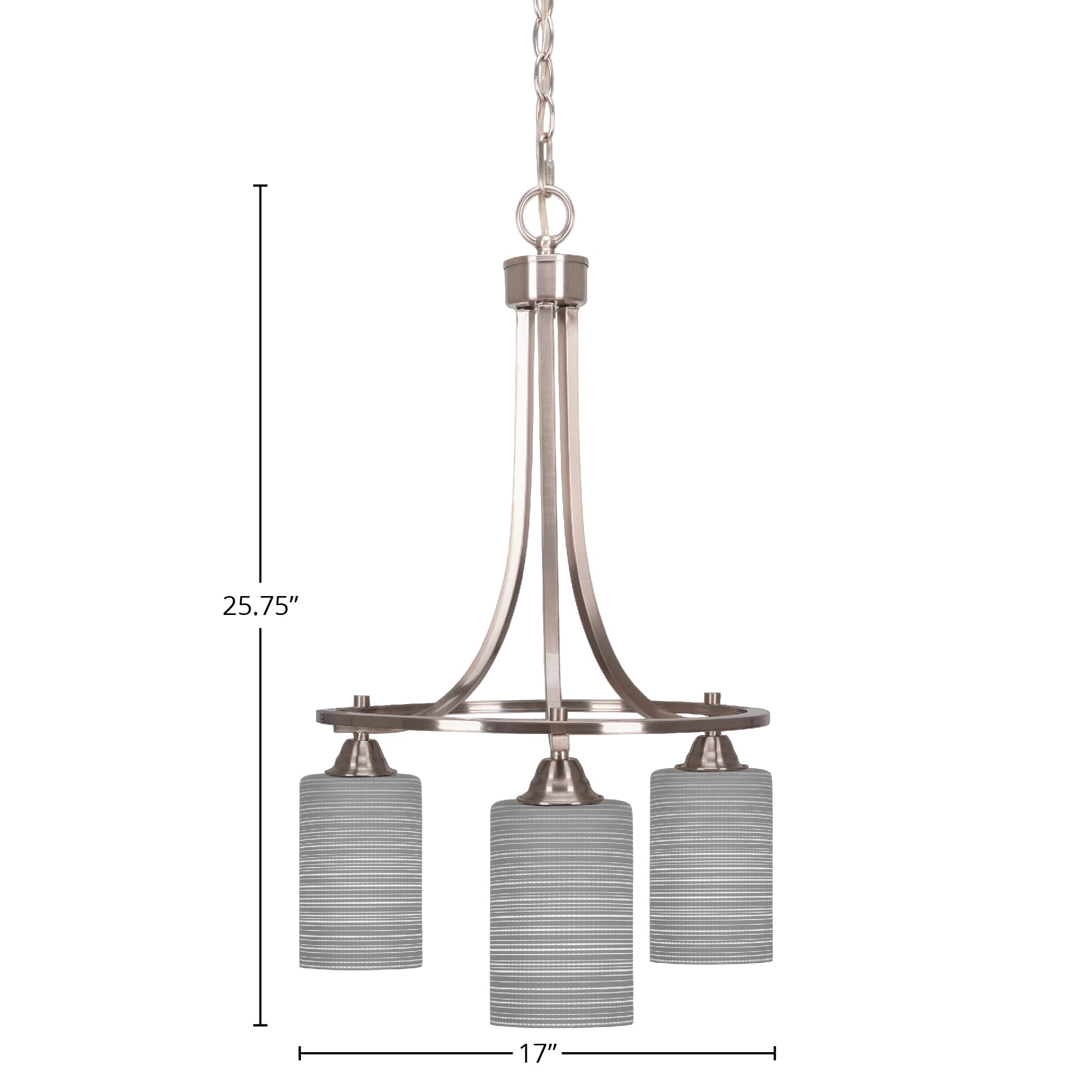 Paramount Three Light Chandelier in Brushed Nickel with 4" Gray Matrix Shade