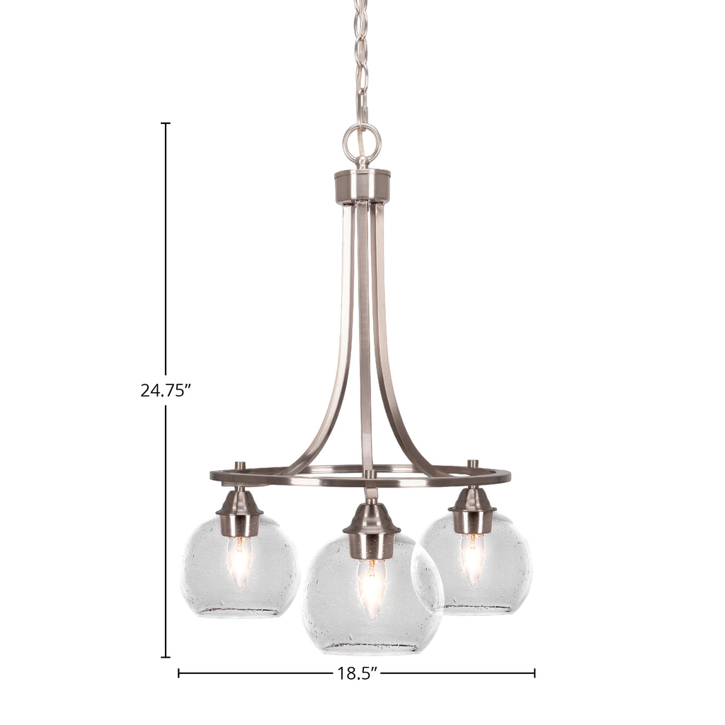 Paramount Three Light Chandelier in Brushed Nickel with 5.75" Clear Bubble Shade