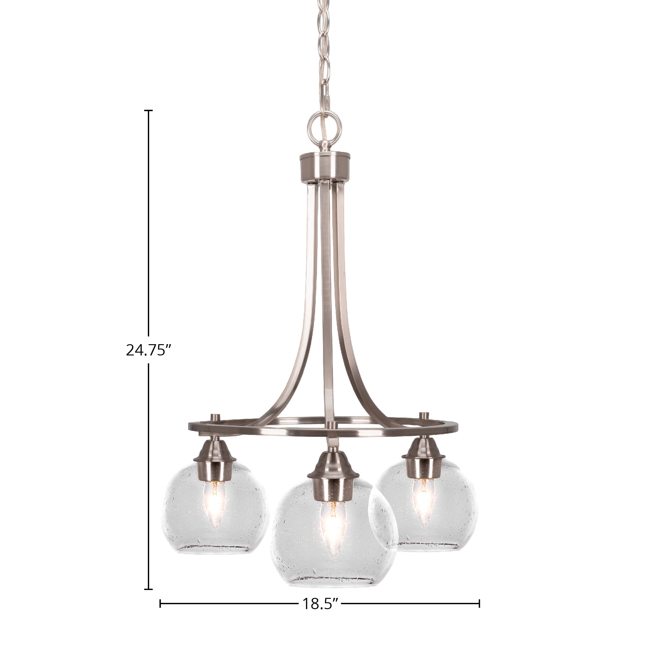 Paramount Three Light Chandelier in Brushed Nickel with 5.75" Clear Bubble Shade