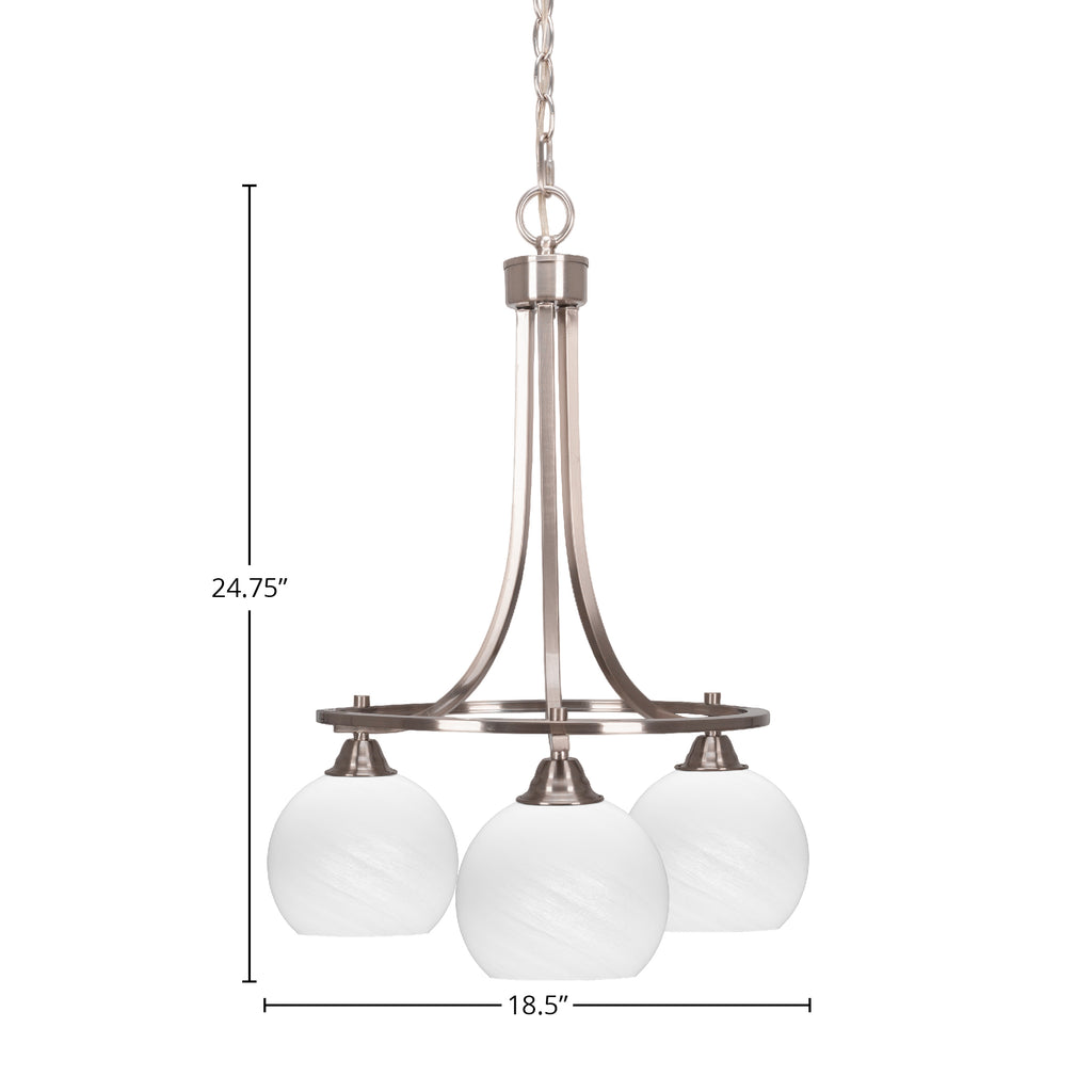 Paramount Three Light Chandelier in Brushed Nickel with 5.75" White Marble Shade