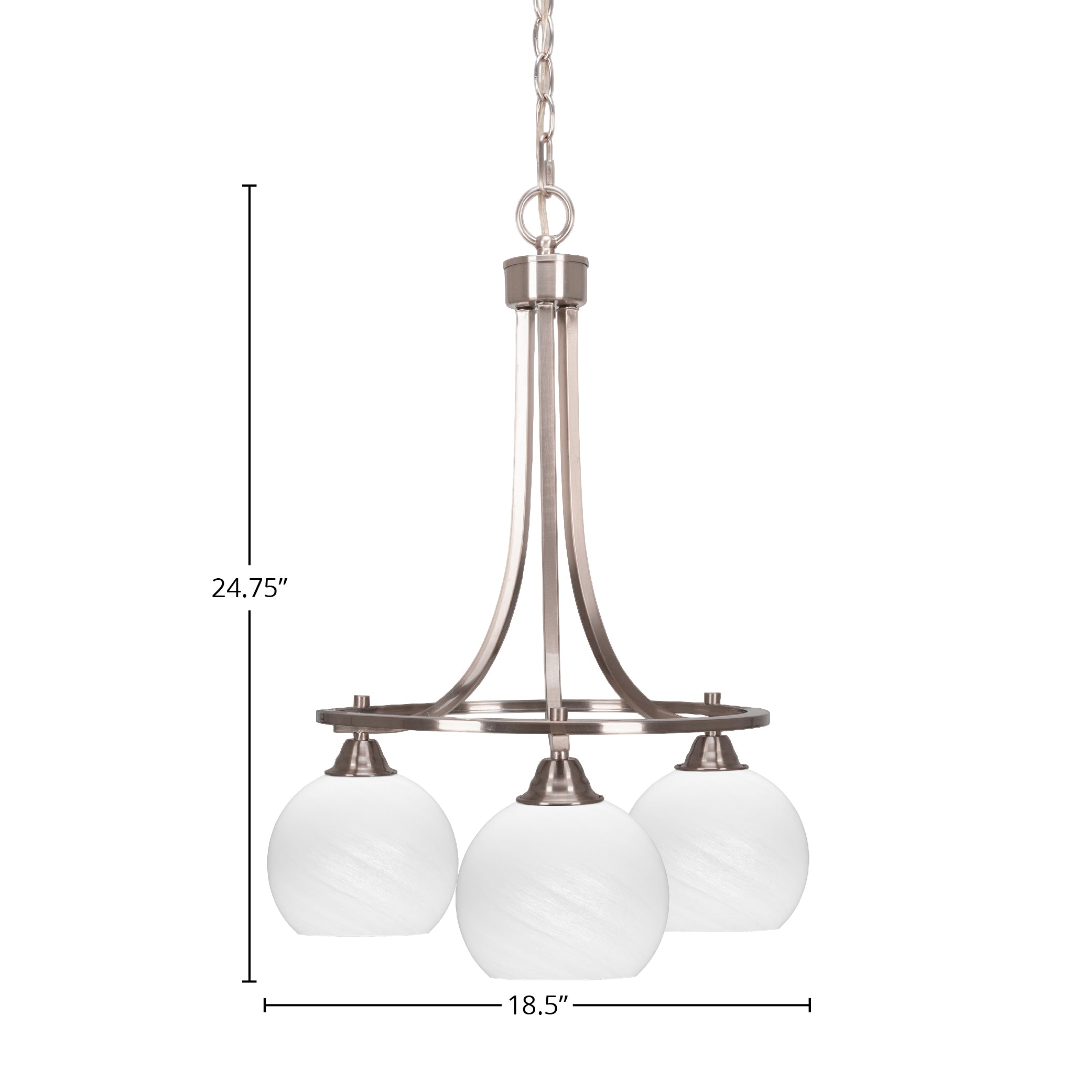 Paramount Three Light Chandelier in Brushed Nickel with 5.75" White Marble Shade