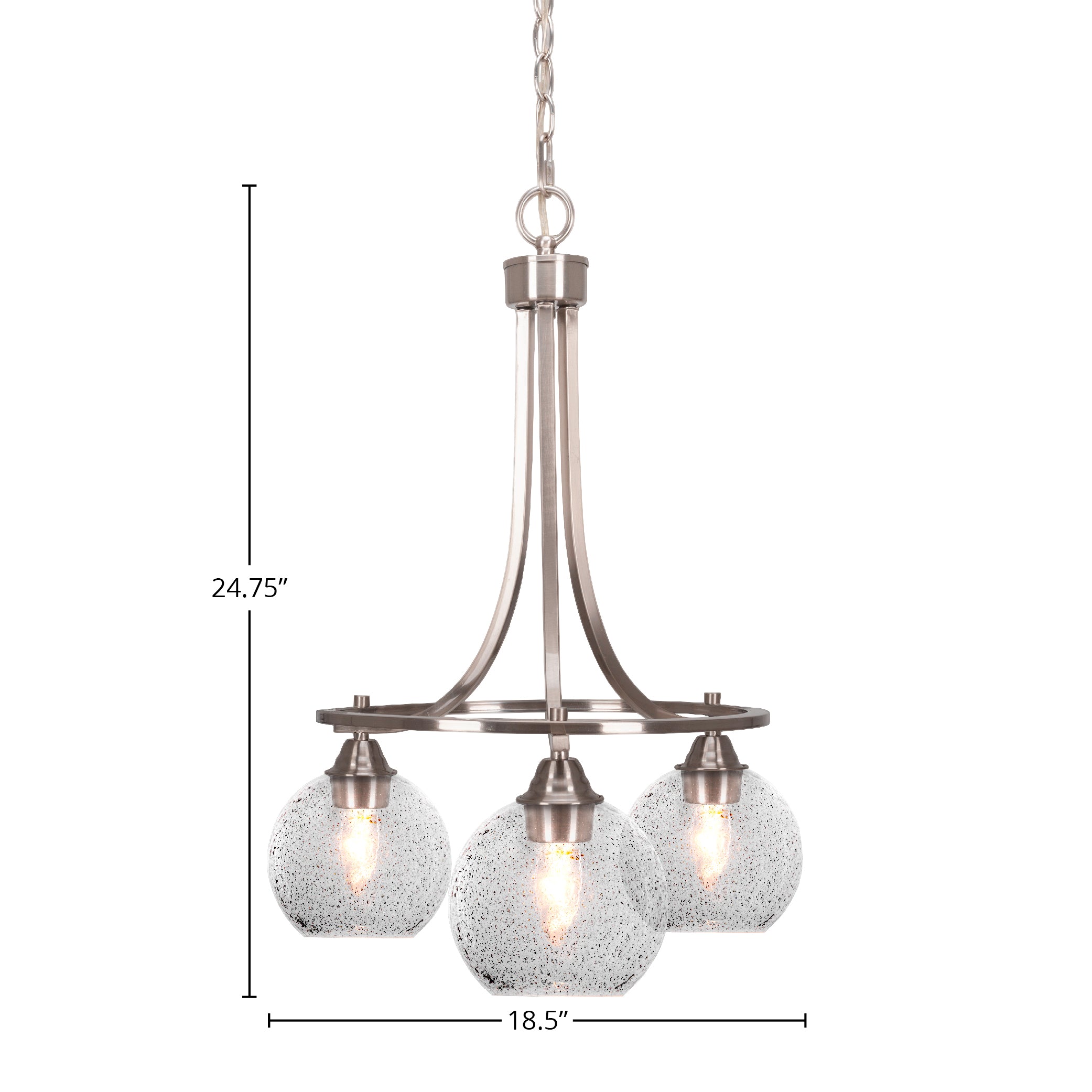 Paramount Three Light Chandelier in Brushed Nickel with 5.75" Smoke Bubble Shade