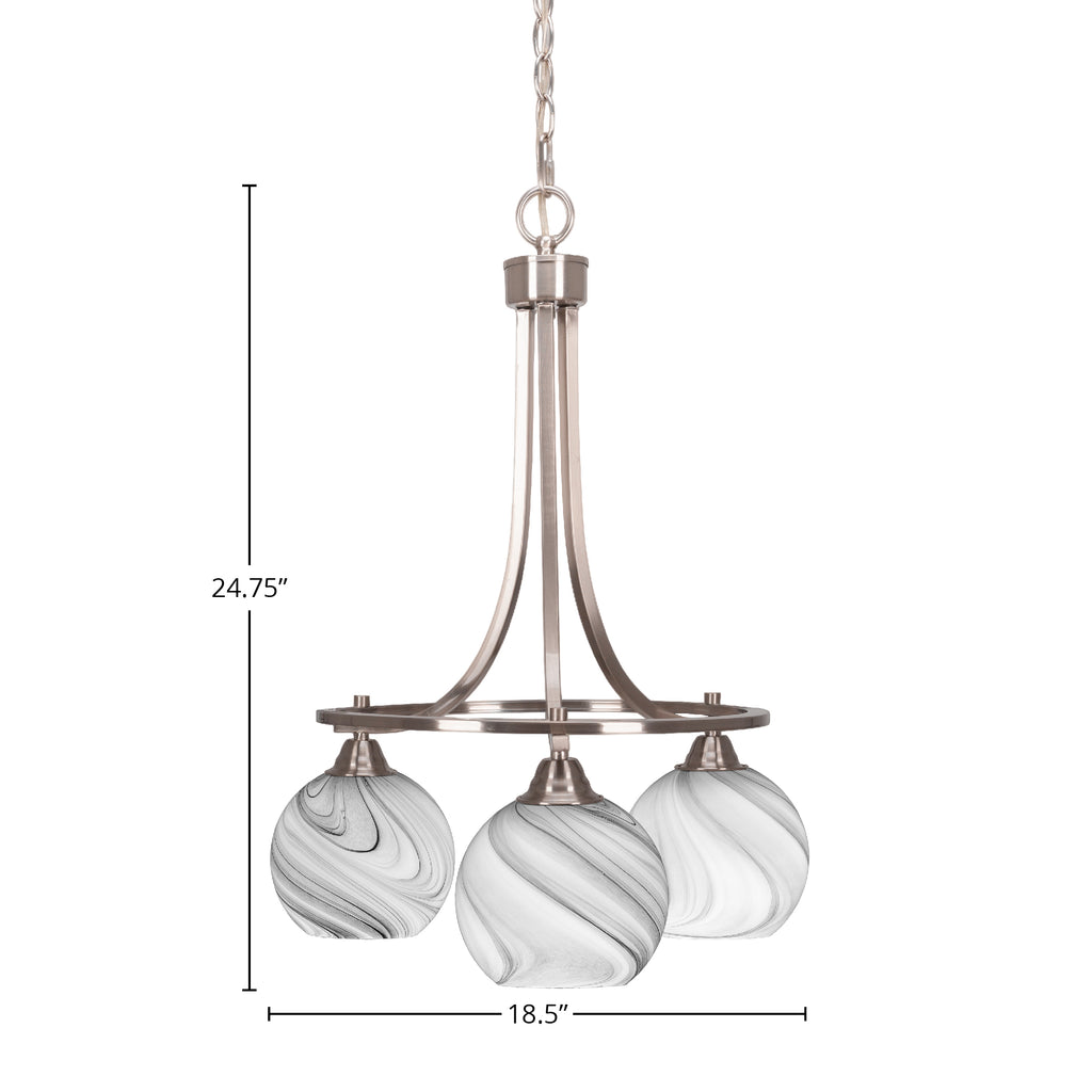 Paramount Three Light Chandelier in Brushed Nickel with 5.75" Onyx Swirl Shade