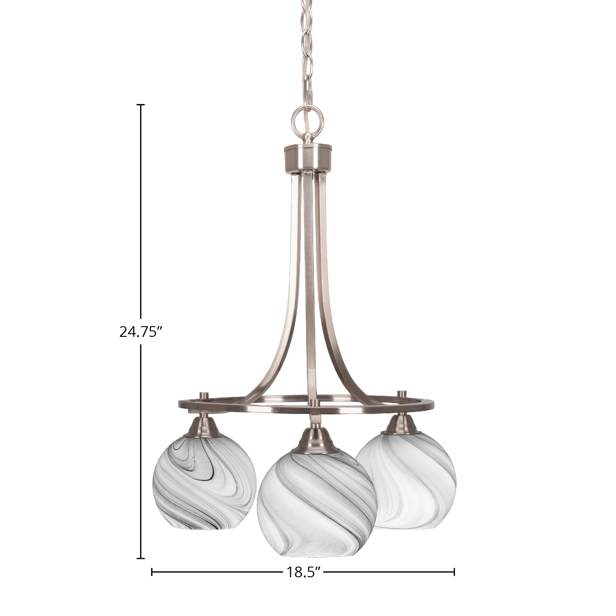 Paramount Three Light Chandelier in Brushed Nickel with 5.75" Onyx Swirl Shade
