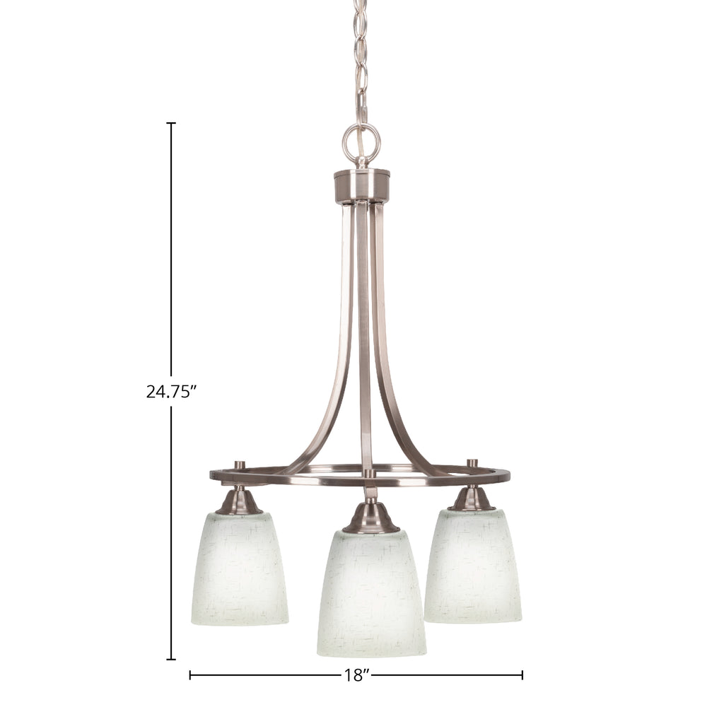 Paramount Three Light Chandelier in Brushed Nickel with 4.5" Square White Muslin Shade