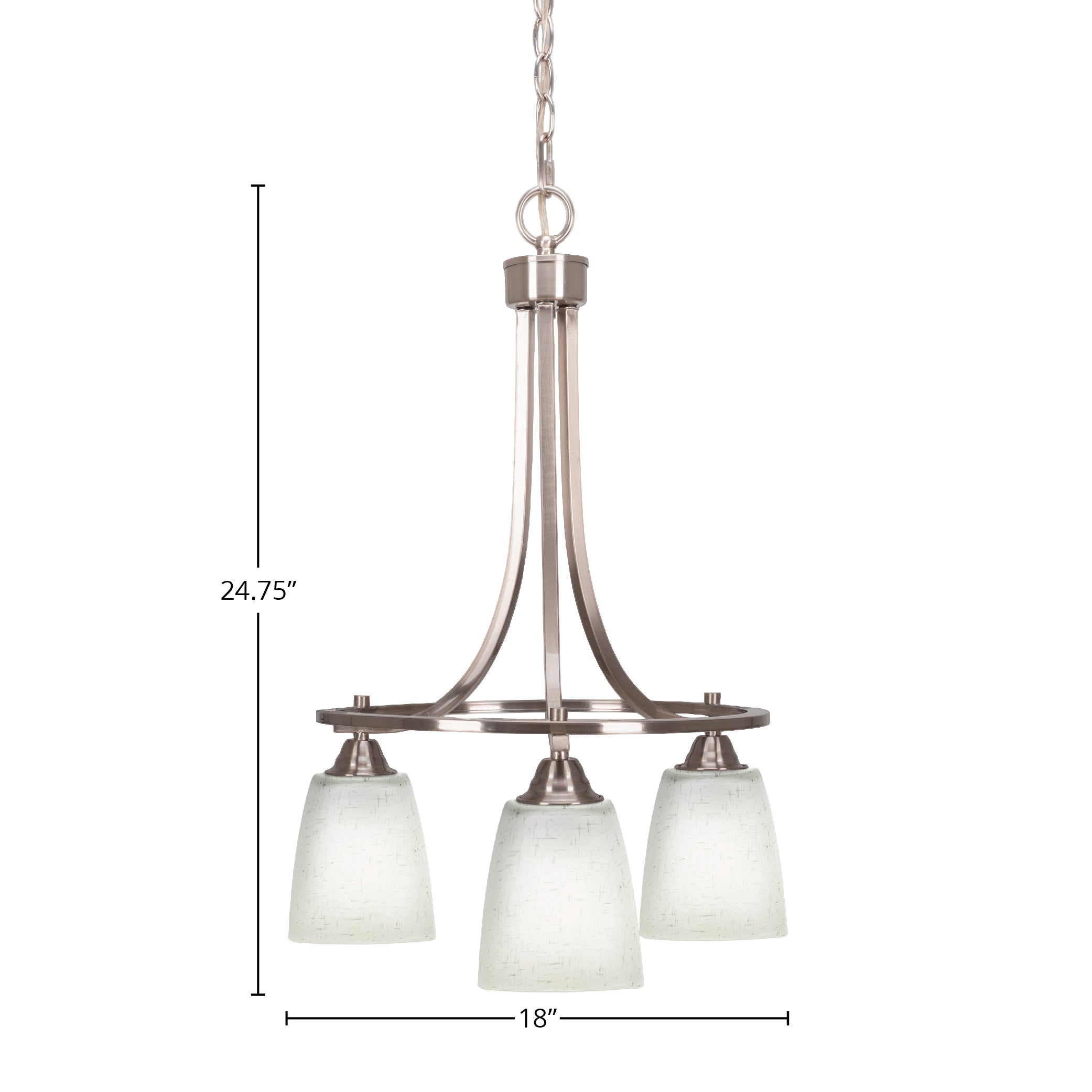 Paramount Three Light Chandelier in Brushed Nickel with 4.5" Square White Muslin Shade