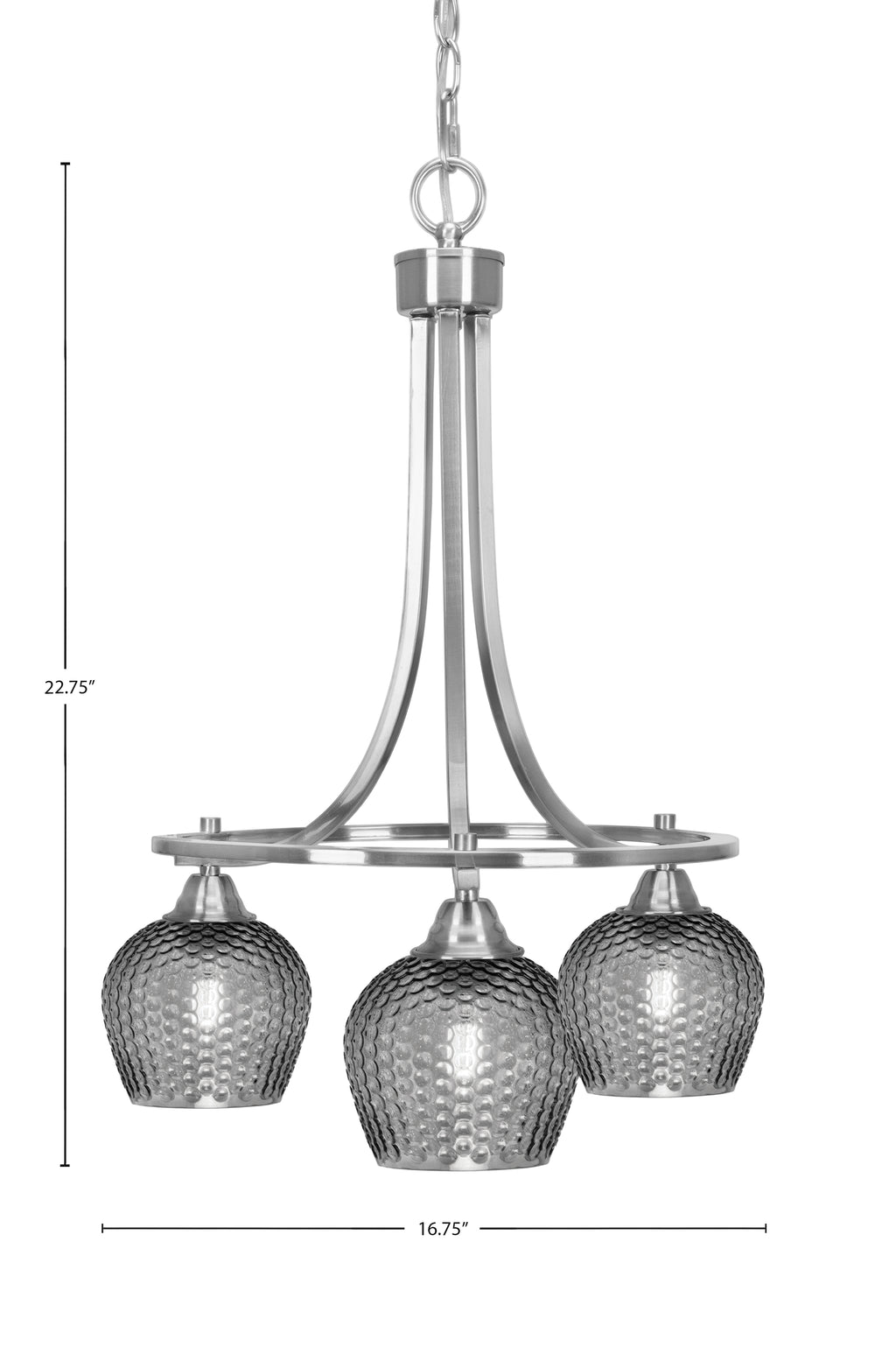 Paramount Three Light Chandelier in Brushed Nickel with Smoke Textured Shade