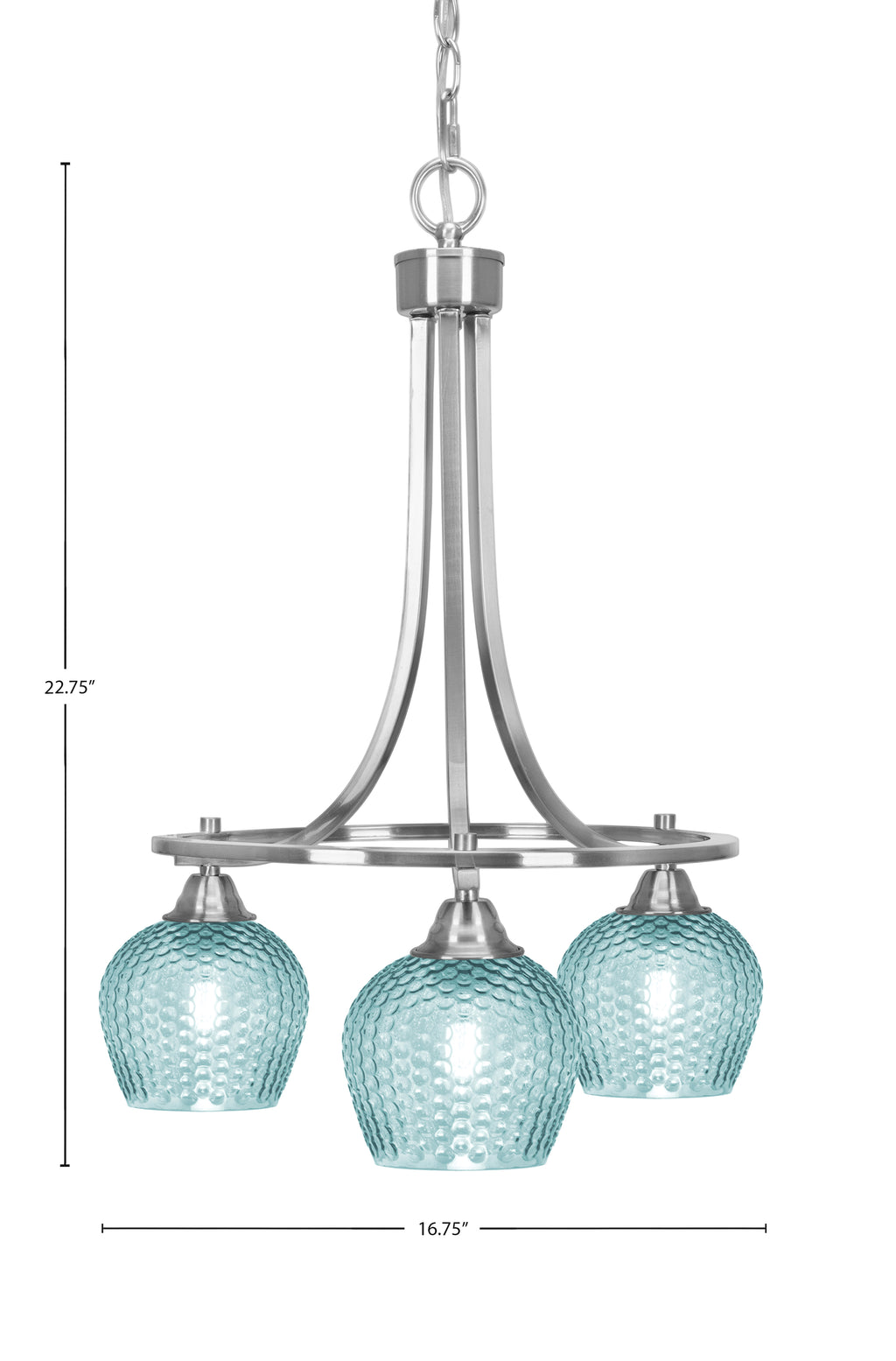 Paramount Three Light Chandelier in Brushed Nickel with Turquoise Textured Shade