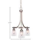 Paramount Three Light Chandelier in Brushed Nickel with 4.5" Square Clear Bubble Shade