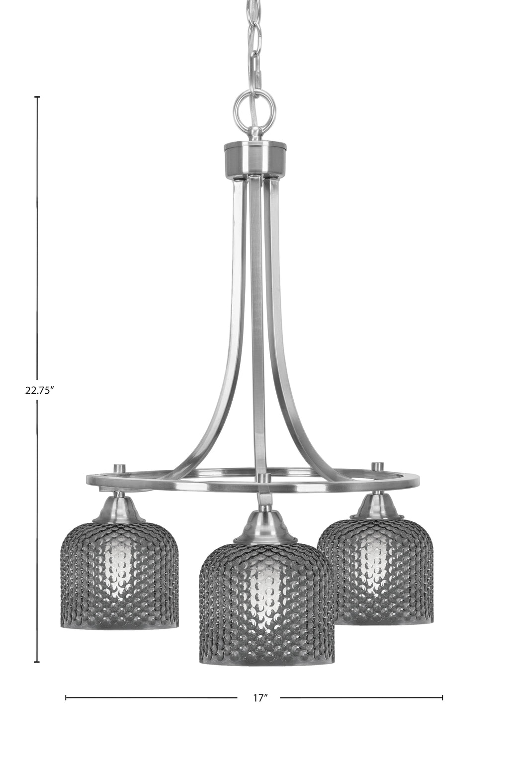 Paramount Three Light Chandelier in Brushed Nickel with Smoke Textured Shade
