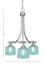 Paramount Three Light Chandelier in Brushed Nickel with Turquoise Textured Shade