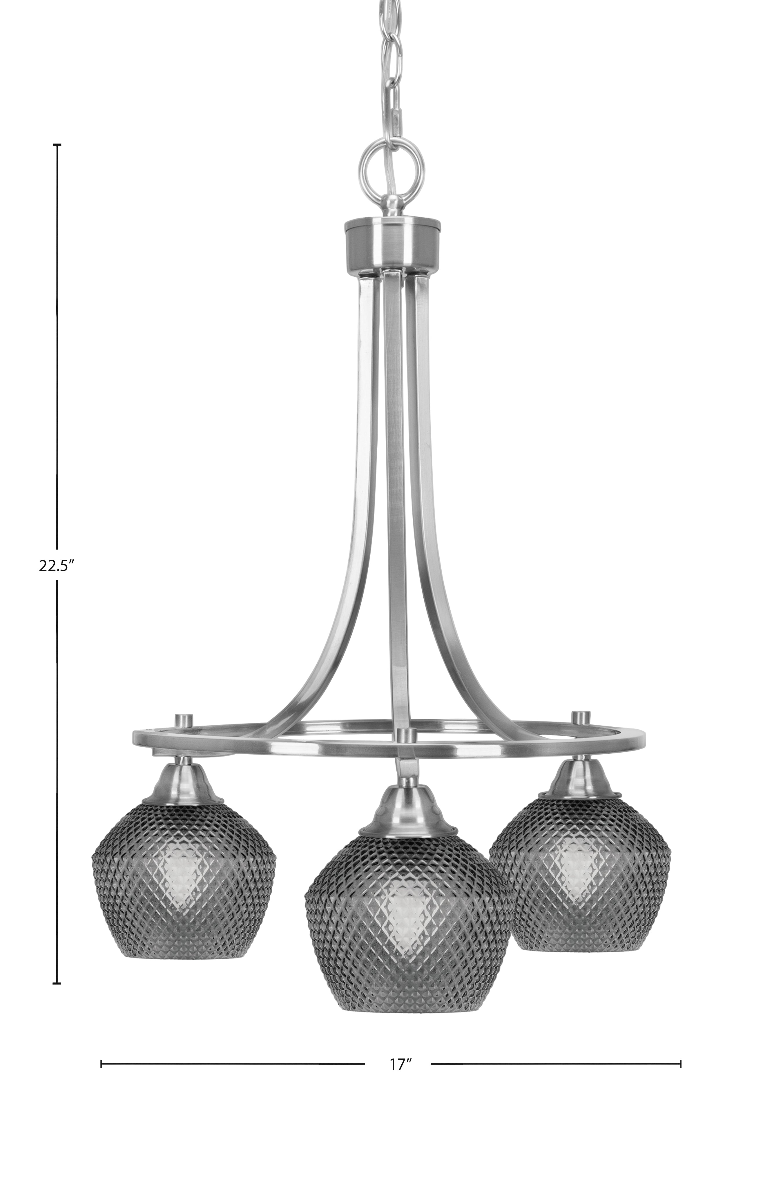 Paramount Three Light Chandelier in Brushed Nickel with Smoke Textured Shade