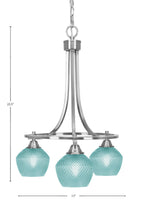 Paramount Three Light Chandelier in Brushed Nickel with Turquoise Textured Shade