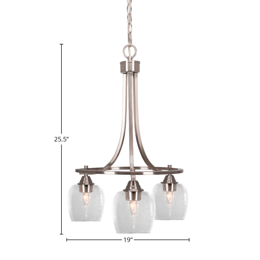 Paramount Three Light Chandelier in Brushed Nickel with 6" Clear Bubble Shade