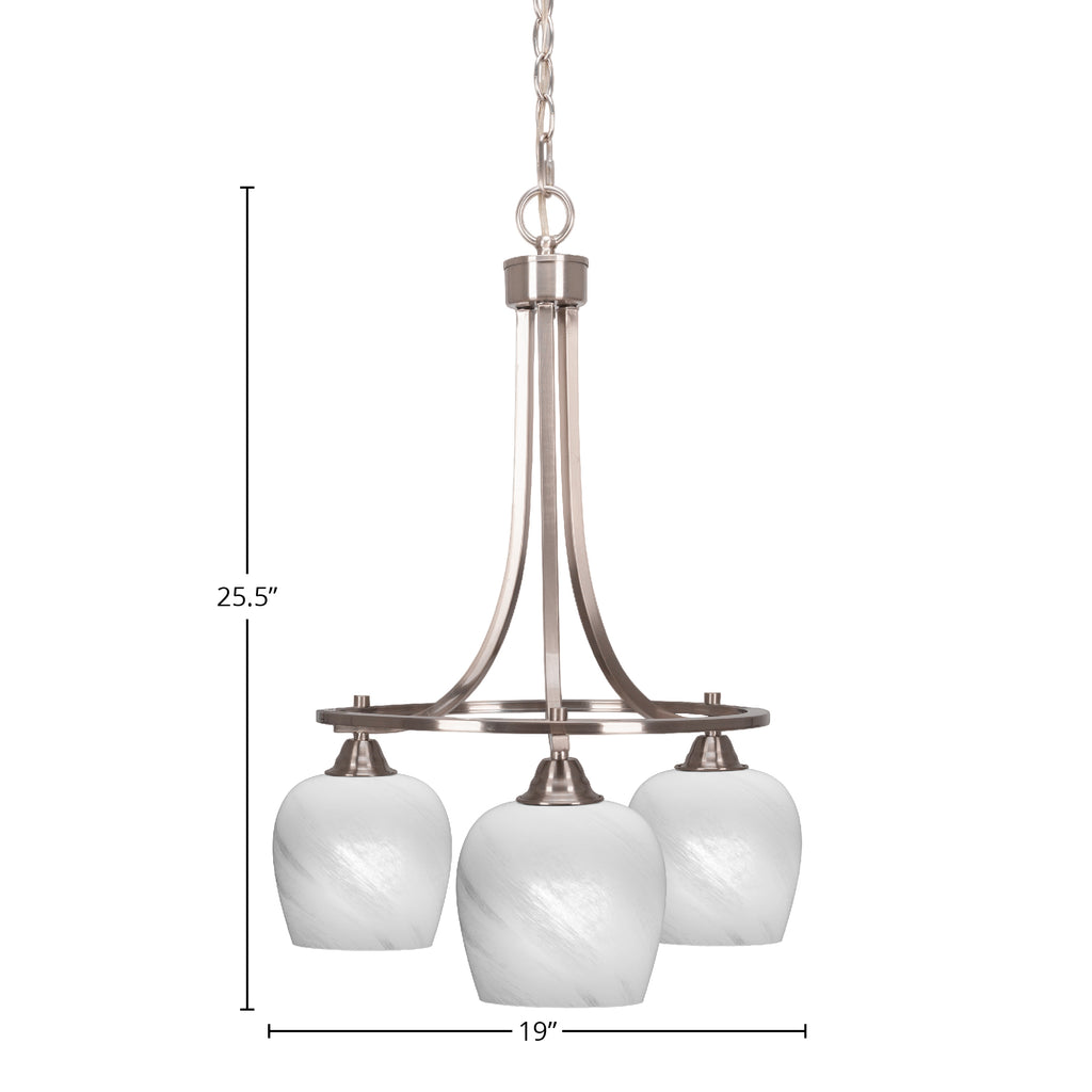 Paramount Three Light Chandelier in Brushed Nickel with 6" White Marble Shade
