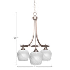Paramount Three Light Chandelier in Brushed Nickel with 6" White Marble Shade