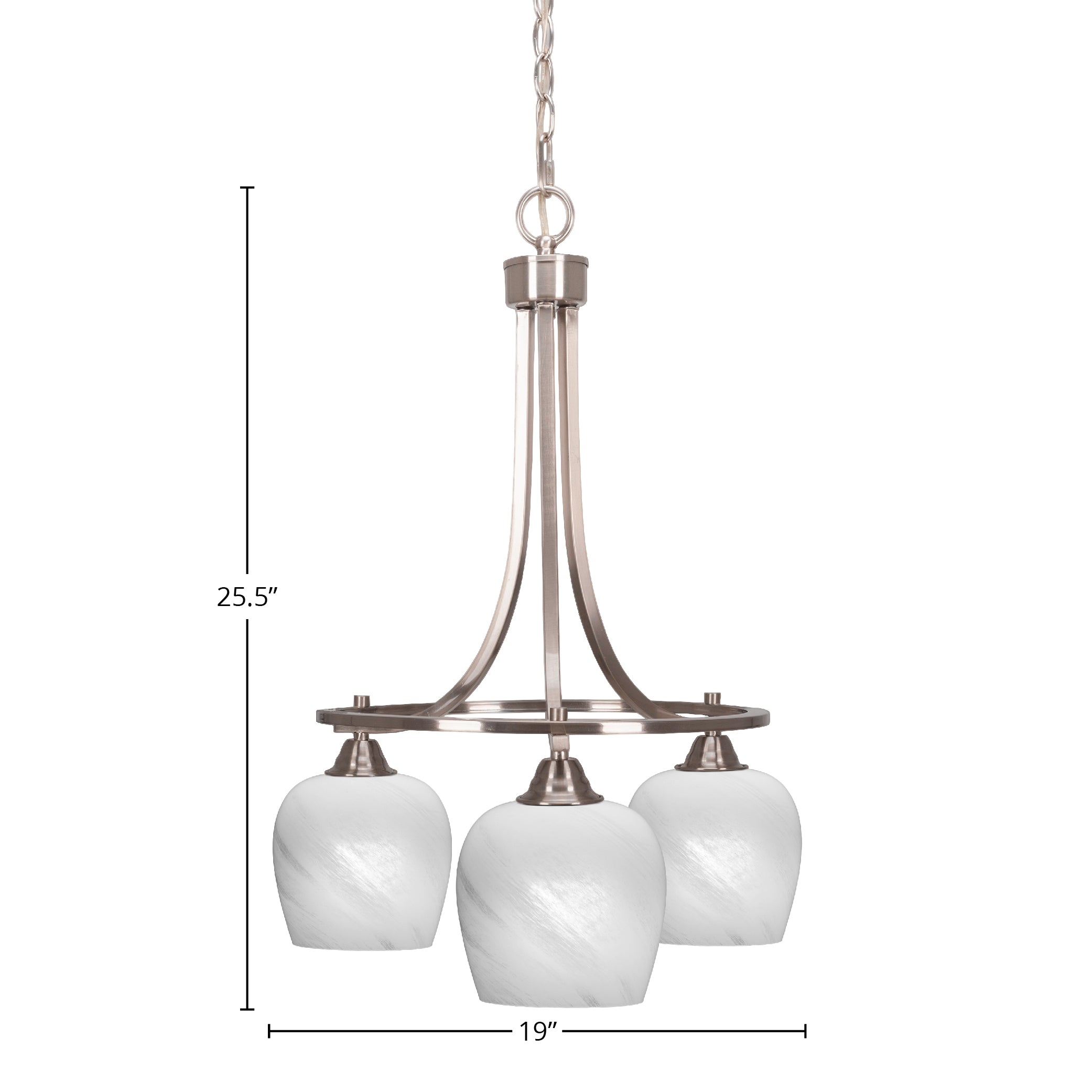 Paramount Three Light Chandelier in Brushed Nickel with 6" White Marble Shade