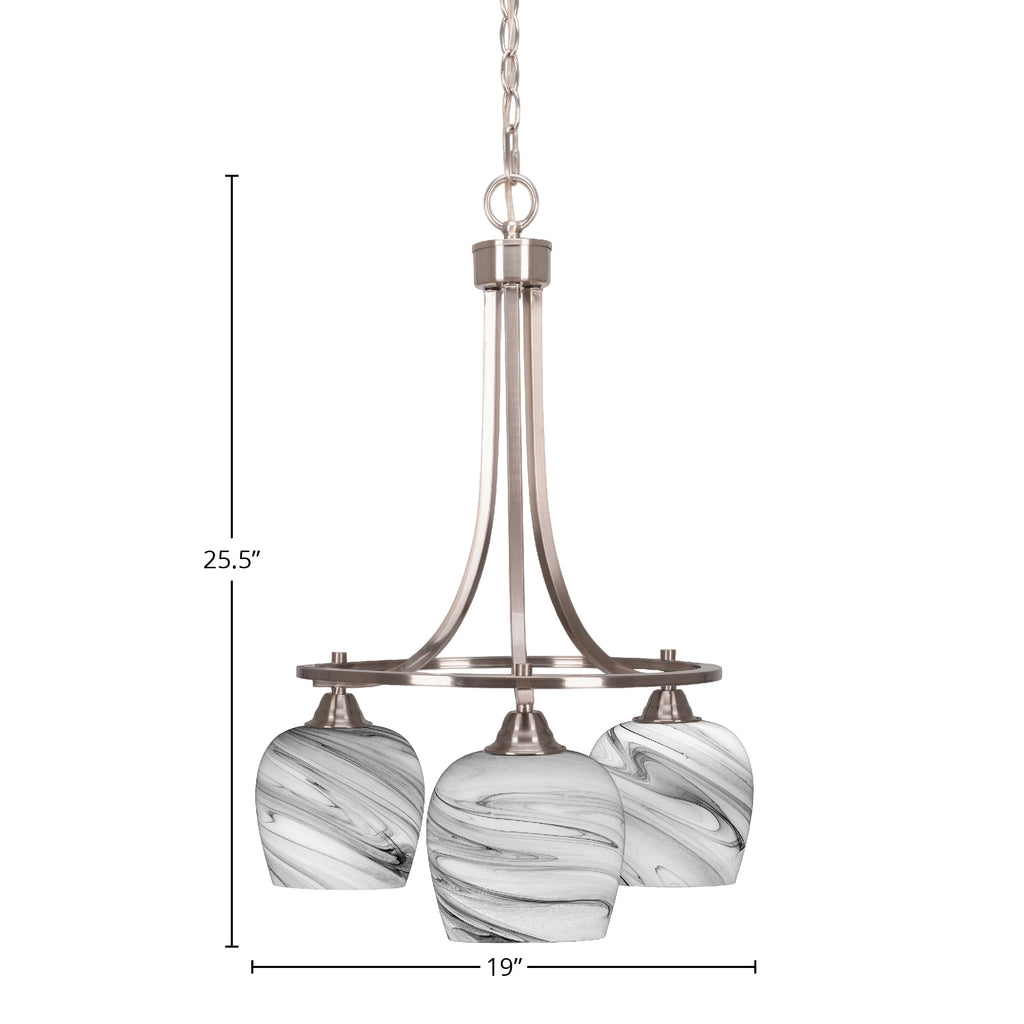 Paramount Three Light Chandelier in Brushed Nickel with 6" Onyx Swirl Shade