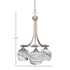Paramount Three Light Chandelier in Brushed Nickel with 6" Onyx Swirl Shade