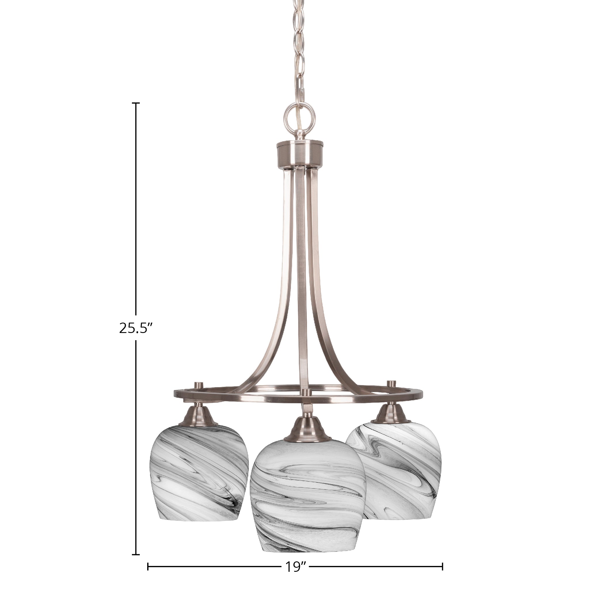Paramount Three Light Chandelier in Brushed Nickel with 6" Onyx Swirl Shade