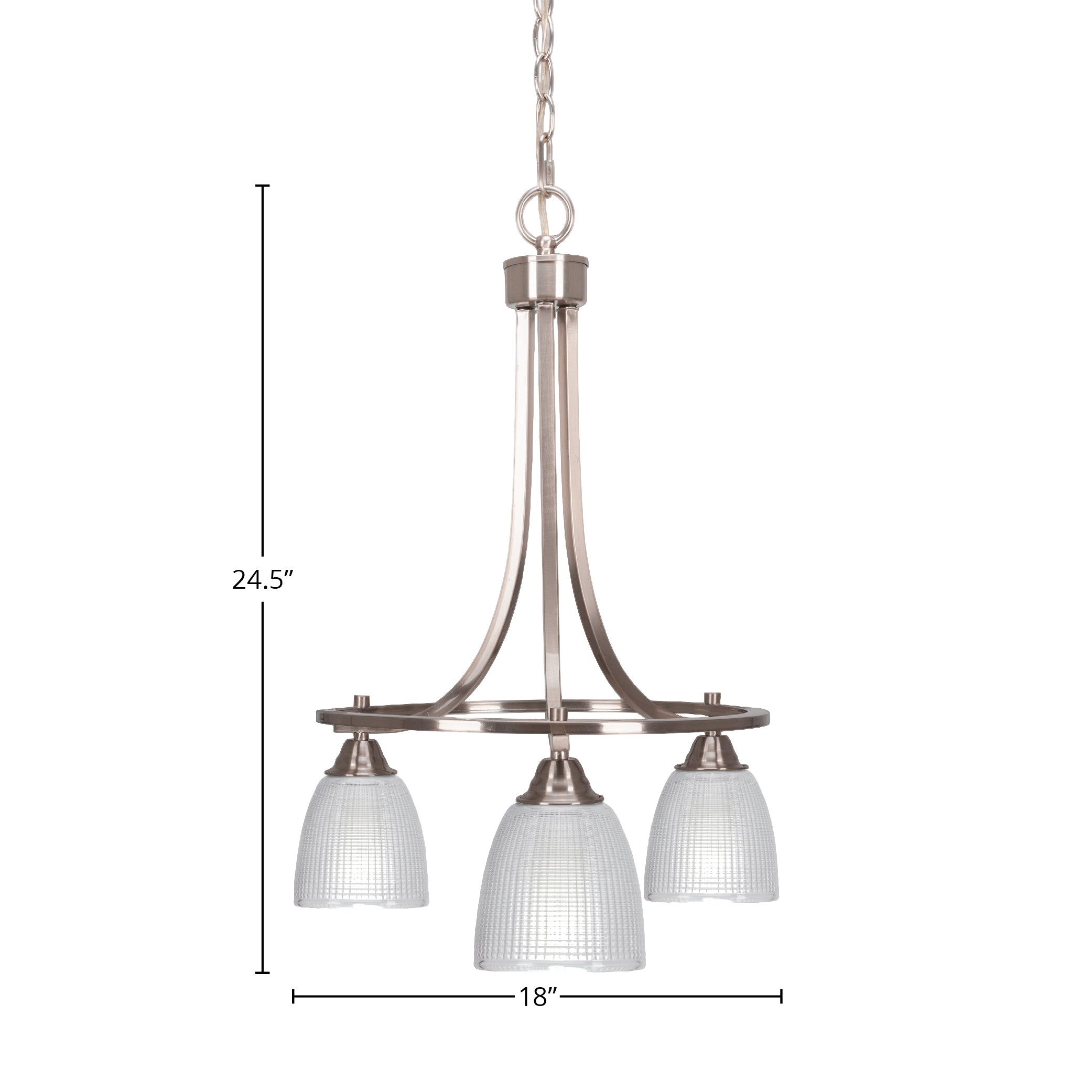 Paramount Three Light Chandelier in Brushed Nickel with 5" Clear Ribbed Shade