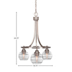 Paramount Three Light Chandelier in Brushed Nickel with 6" Clear Ribbed Shade