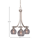 Paramount Three Light Chandelier in Brushed Nickel with 6" Smoke Ribbed Shade