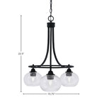 Paramount Three Light Chandelier in Matte Black with 7" Clear Bubble Shade