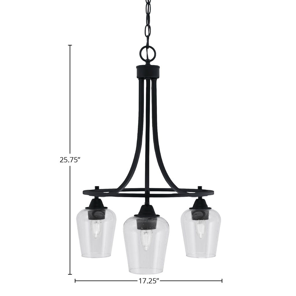 Paramount Three Light Chandelier in Matte Black with 5" Clear Bubble Shade