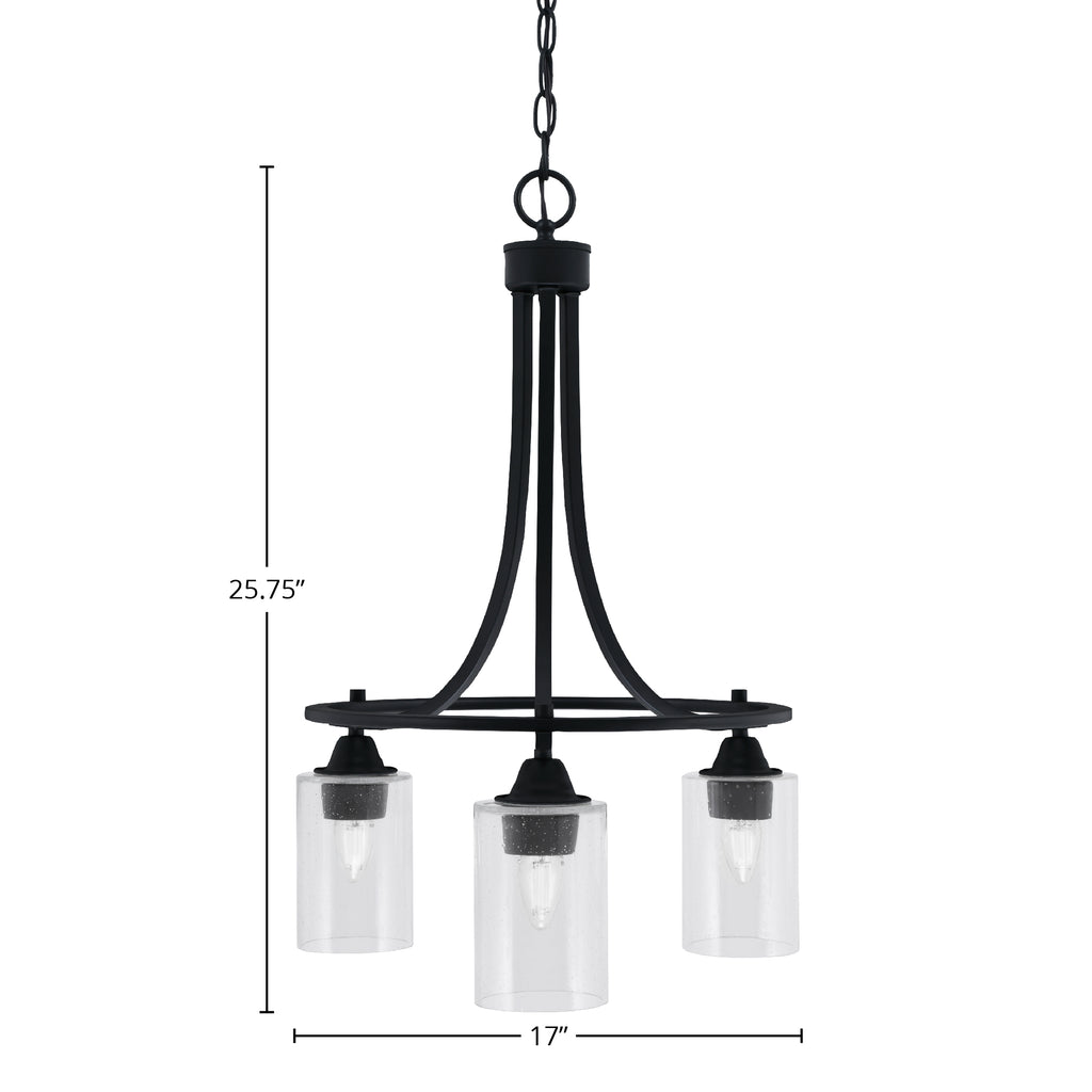 Paramount Three Light Chandelier in Matte Black with 4" Clear Bubble Shade