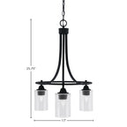 Paramount Three Light Chandelier in Matte Black with 4" Clear Bubble Shade