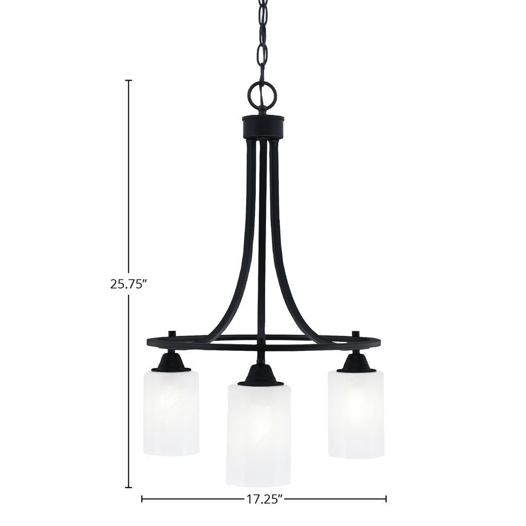 Paramount Three Light Chandelier in Matte Black with 4" White Marble Shade