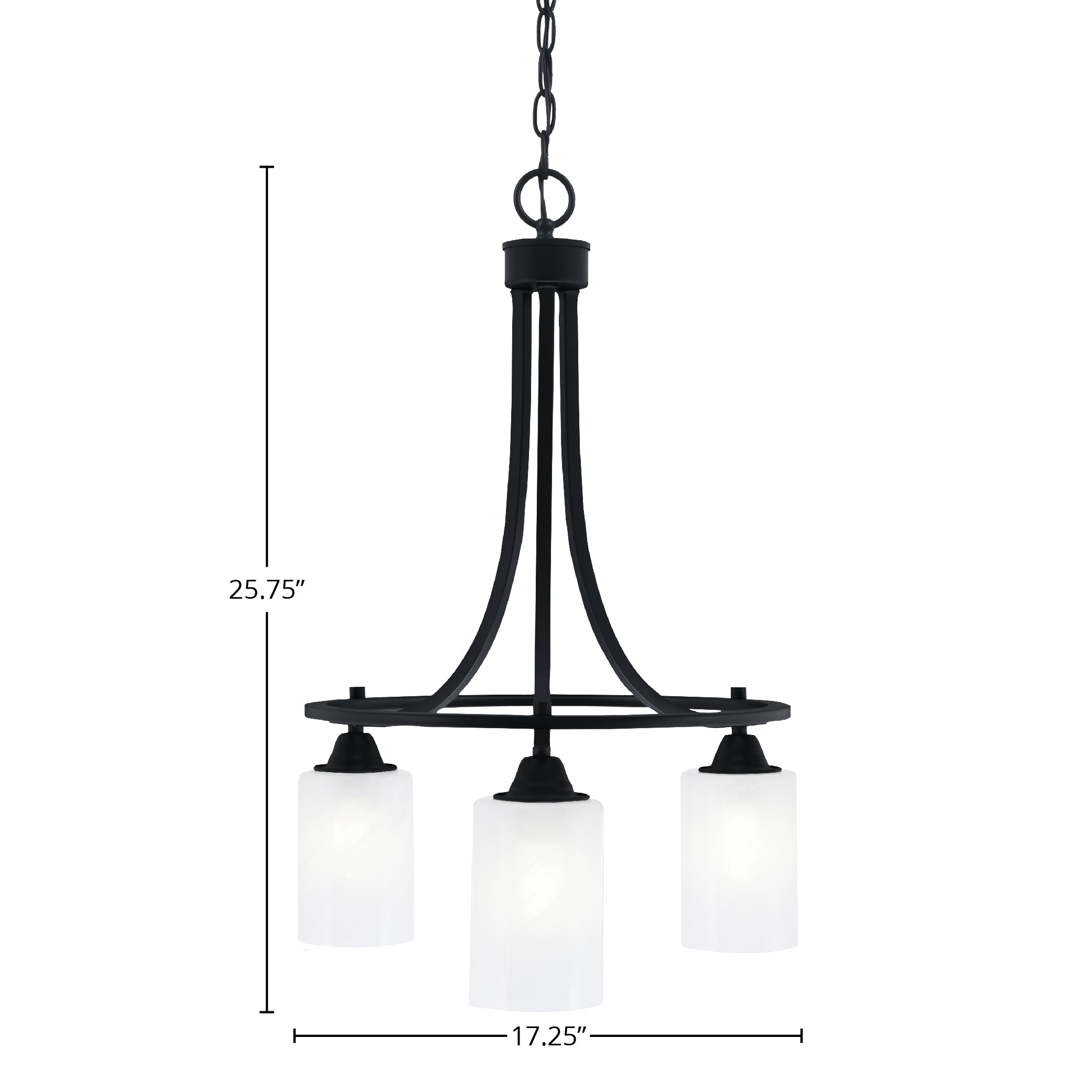 Paramount Three Light Chandelier in Matte Black with 4" White Marble Shade