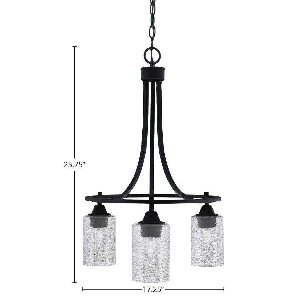 Paramount Three Light Chandelier in Matte Black with 4" Smoke Bubble Shade