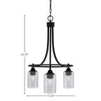 Paramount Three Light Chandelier in Matte Black with 4" Smoke Bubble Shade