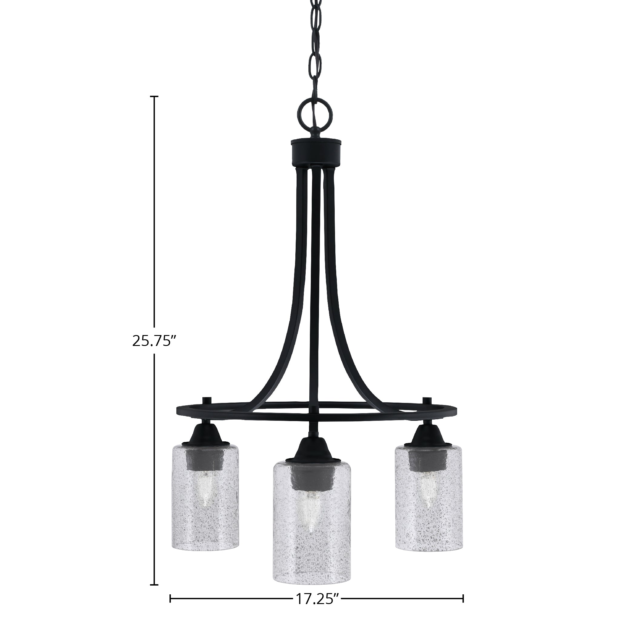 Paramount Three Light Chandelier in Matte Black with 4" Smoke Bubble Shade
