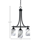Paramount Three Light Chandelier in Matte Black with 4" Onyx Swirl Shade