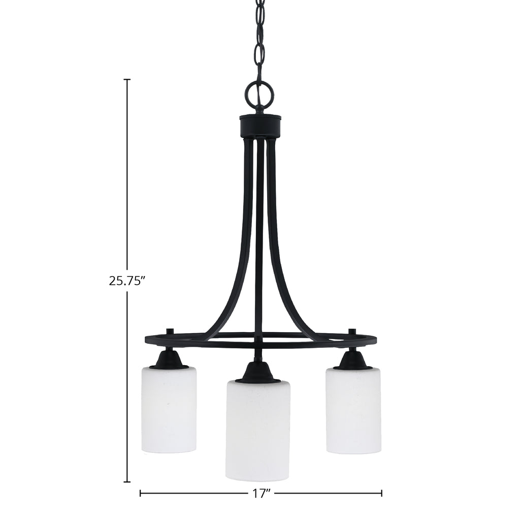 Paramount Three Light Chandelier in Matte Black with 4" White Muslin Shade