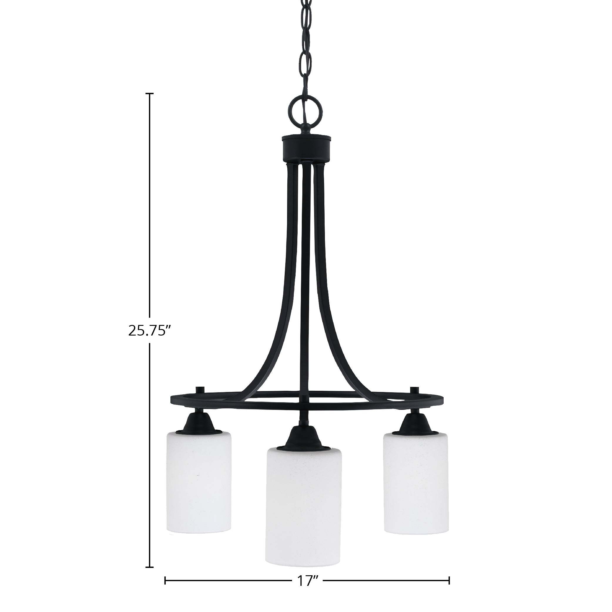 Paramount Three Light Chandelier in Matte Black with 4" White Muslin Shade