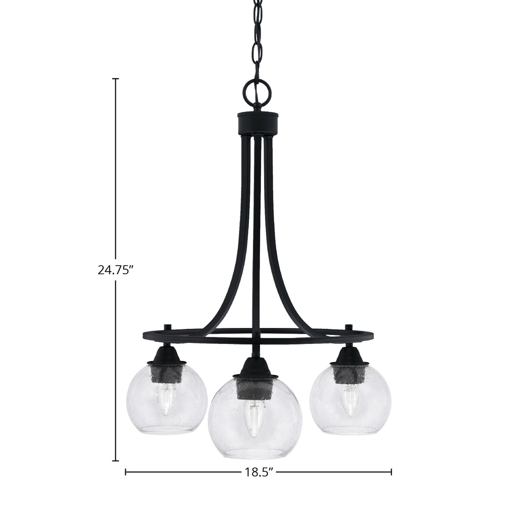 Paramount Three Light Chandelier in Matte Black with 5.75" Clear Bubble Shade