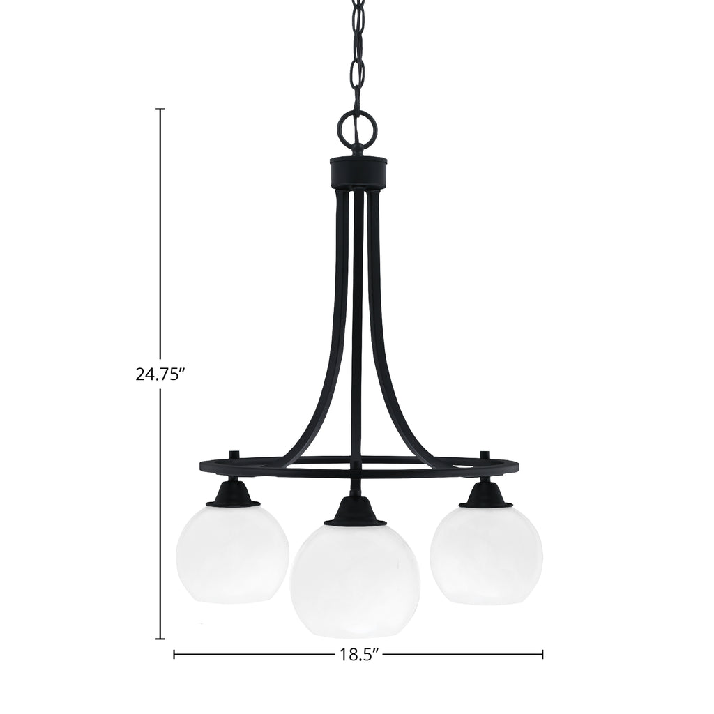 Paramount Three Light Chandelier in Matte Black with 5.75" White Marble Shade