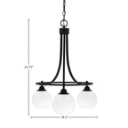 Paramount Three Light Chandelier in Matte Black with 5.75" White Marble Shade